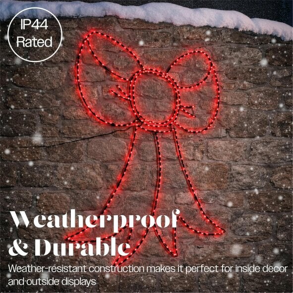 Scotts of Stow Xmas Haus Red Micro LED Metal Silhouette Bow Outdoor Wall Decoration with Flash Bulbs