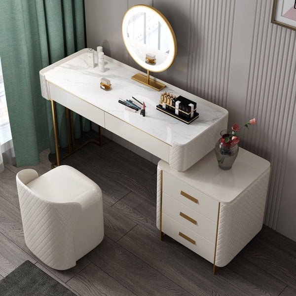 Allurea Dressing Table With LED Mirror, Greyish Cream-Weilai Concept-Weilai Concept