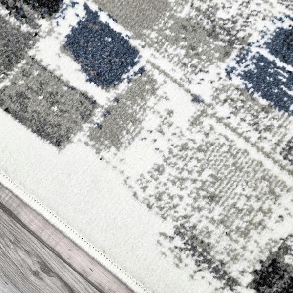 Abstract Modern Rug Cream Grey Blue Black Soft Low Pile Living Room Area Carpet