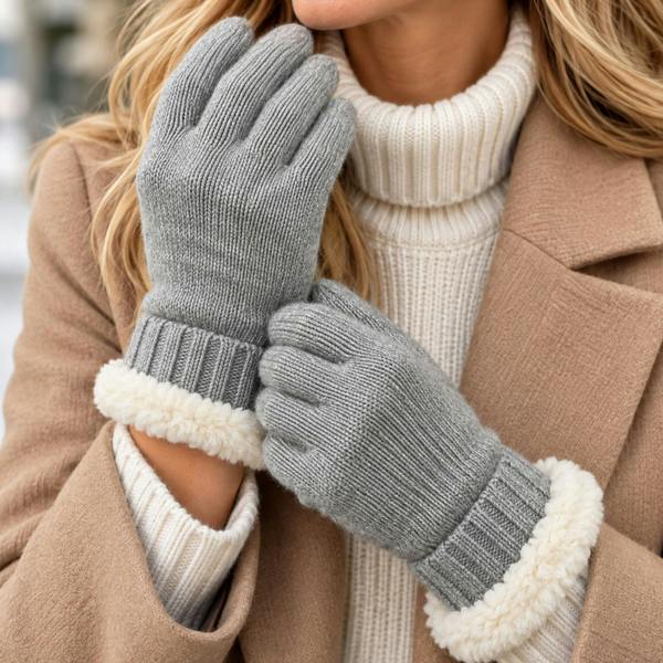 Love EMVY Ladies Wool Blend Knitted Winter Gloves with Soft Fleece Cuff