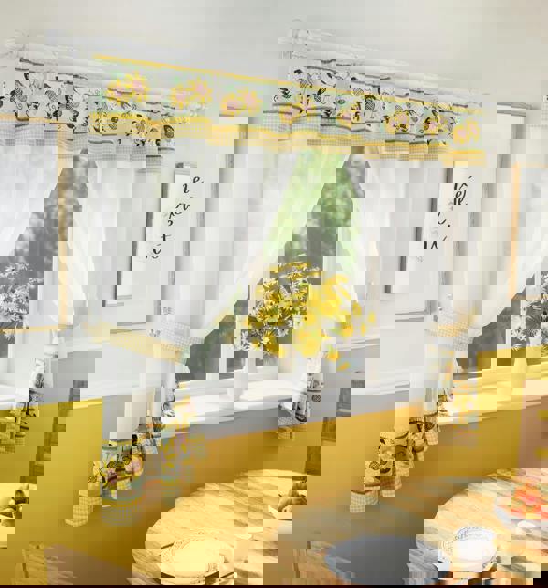 Tyrone Textiles Floral Embroidery Kitchen Curtains Window Sets with Matching Tie Backs