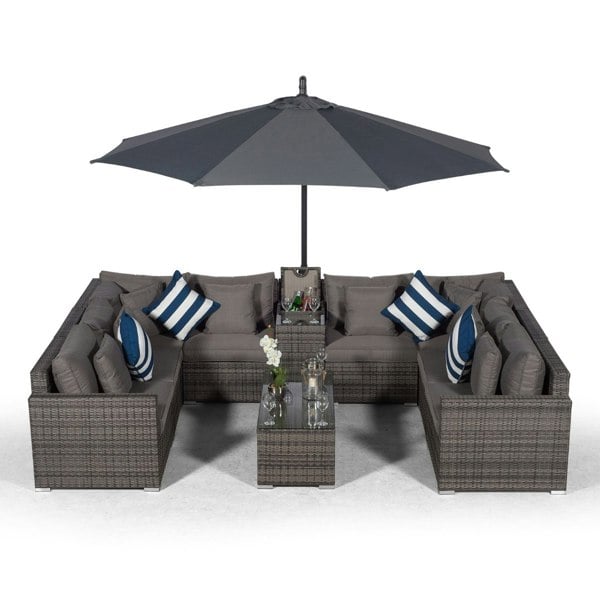 Giardino Havana 8 Seat Rattan Sofa Set w/ Armrest Drinks Cooler and Coffee Table
