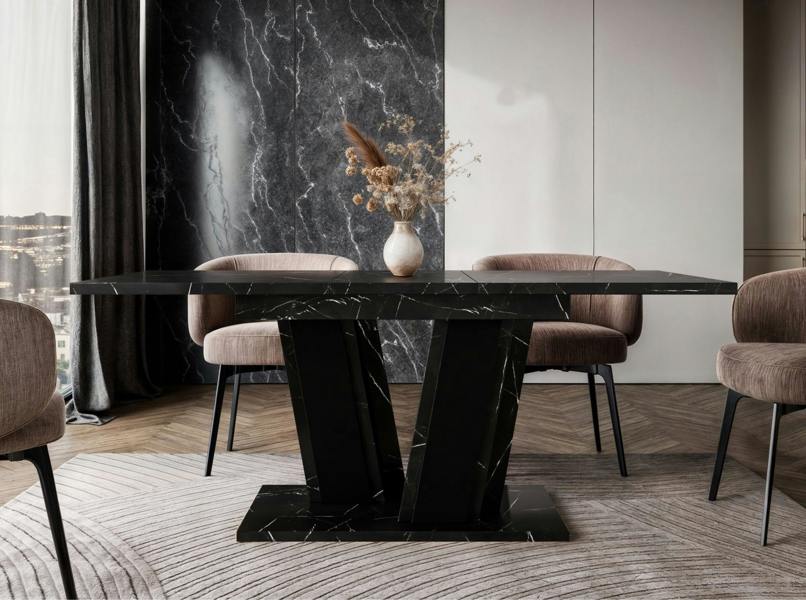 PHD Furniture MUSS Extendable Dining Table 120–160cm – Black Marble Effect