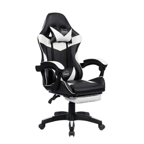 Neo White & Black PU Leather Gaming Chair with Footrest