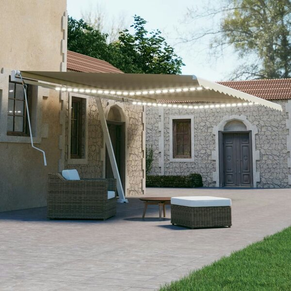 Berkfield Manual Retractable Awning with LED 600x300 cm Cream