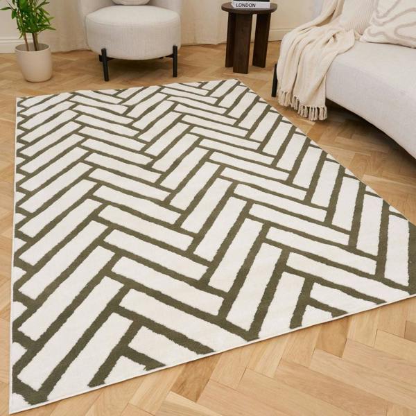 Chevron Grey Rug Texture Pile Underfloor Heating Compatible
