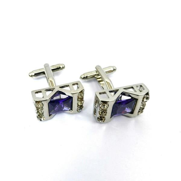 Silver Purple Gem Stone Rectangle Cufflinks
