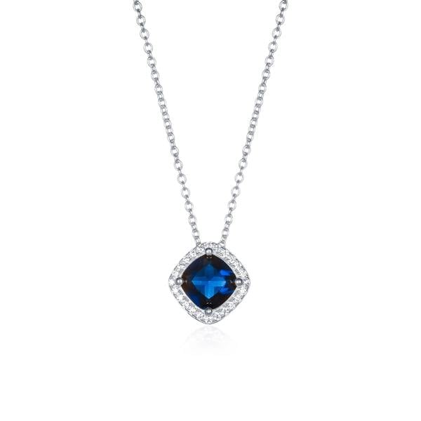 namana 925 Sterling Silver Blue Cubic Zirconia Cushion Halo Pendant Necklace