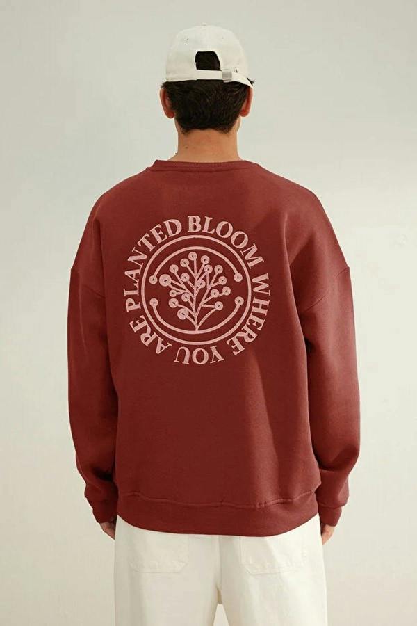 WOVCOR Floral Embroidered Cotton Men's Sweatshirt with Fleece Lining