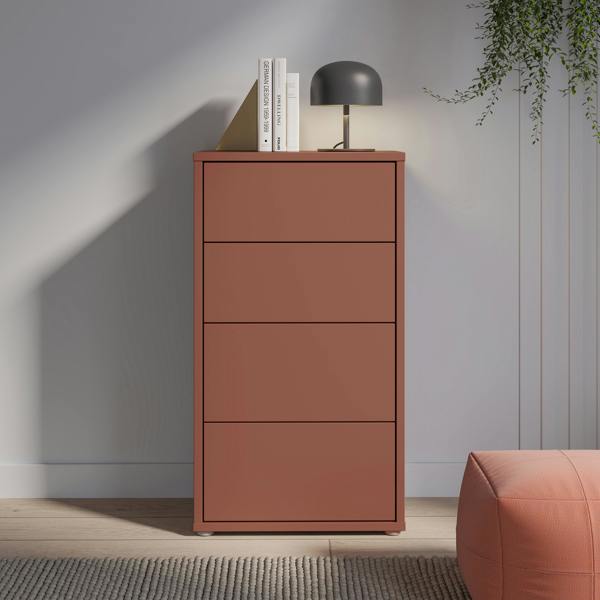 Alice Springs Tall 4 Drawer Chest with Push-to-Open Drawers in Terracotta