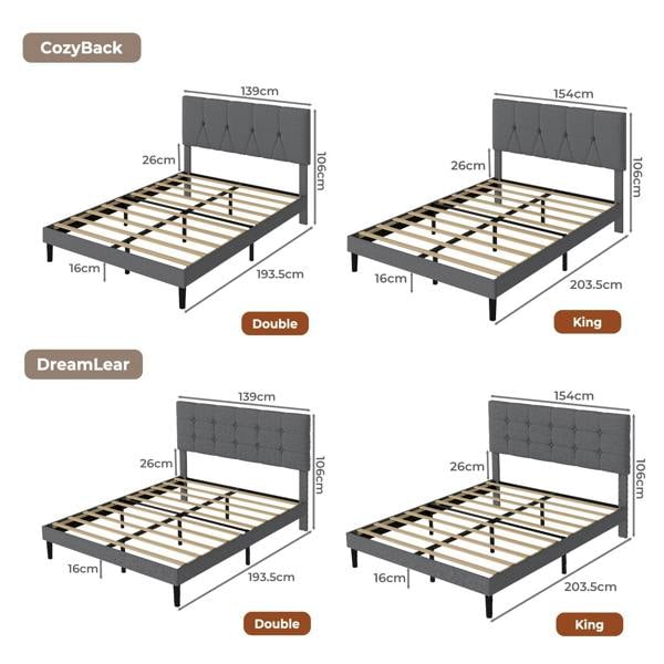 Levede Upholstered Bed Frame Linen Fabric with Tufted Headboard Double King