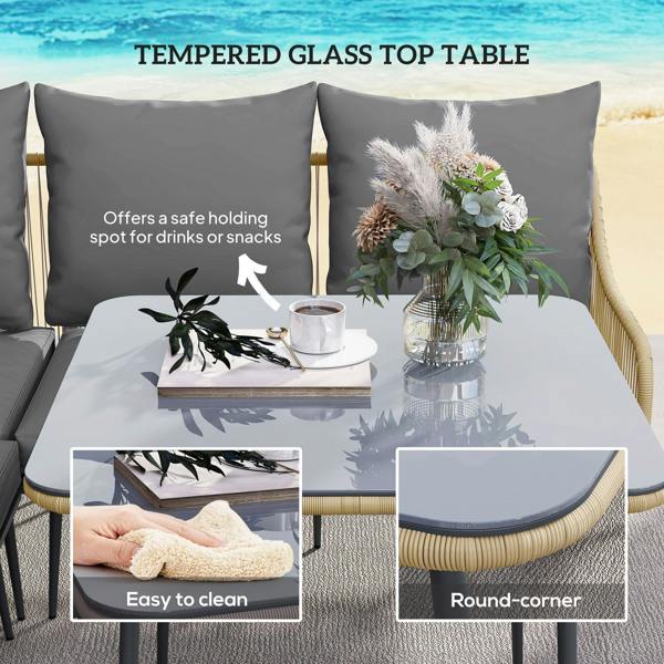 Wyld Haus Nofise Rattan Brown and Grey 7 Seater Garden Sofa Set with Coffee Table and 2 Stools