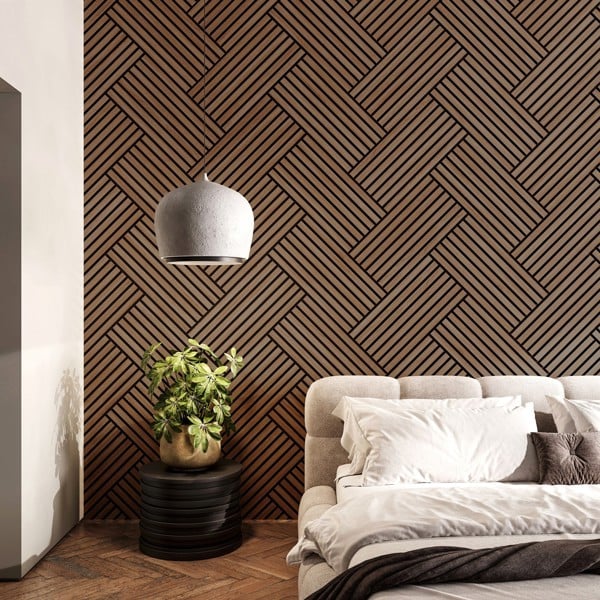 Wallsupply UltrAcoustic Eco Tile Wood Effect Recycled Felt & EPS Acoustic Slat Wall 58 x 29cm Panels, 6pcs 1.01m², Walnut