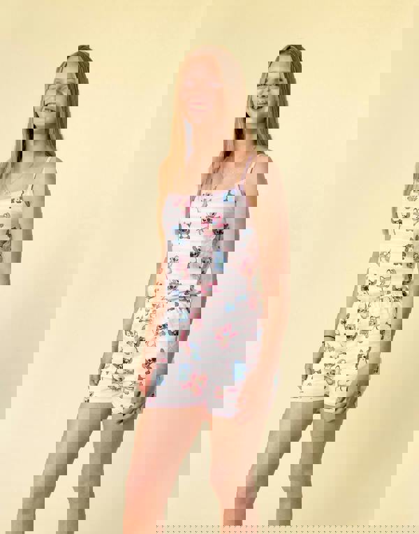 Disney Lilo & Stitch Girls Pink Multi Character AOP Sleeveless Playsuit