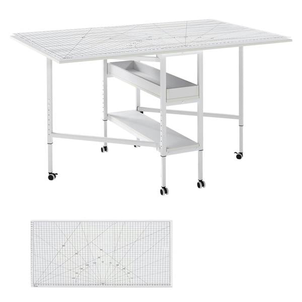 Levede Sewing Table Foldable Craft With Grid Adjustable Height Storage Black