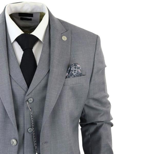 TruClothing Men's Classic 3-Piece Plain Grey Suit