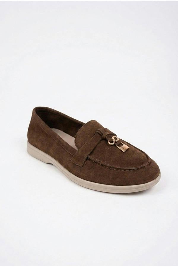 Camille Womens Suede Padlock Charm Loafers - Brown