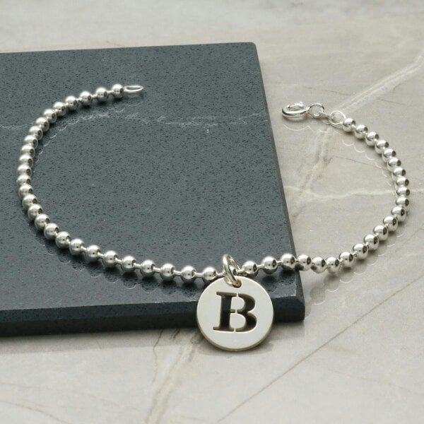 Christopher James of London Sterling Silver Bead Ball Anklet With Initial Disc Charm