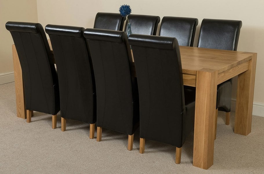 That's Furniture Kuba Extra Large Oak Dining Table with Montana Leather Chairs
