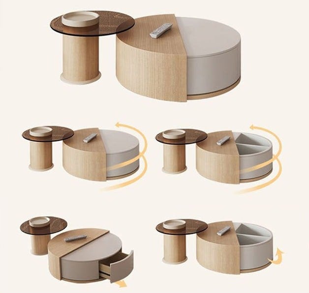 Ndre Nesting Revolving Coffee Table With Extendable TV Stand, Living Room Set-Weilai Concept-Weilai Concept