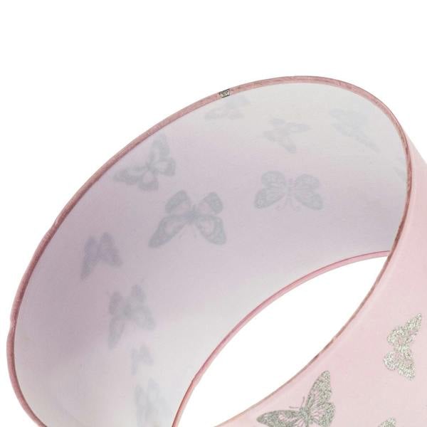 Modern Feminine Soft Pink Lamp Shade with Silver Glitter Butterflies Image 8