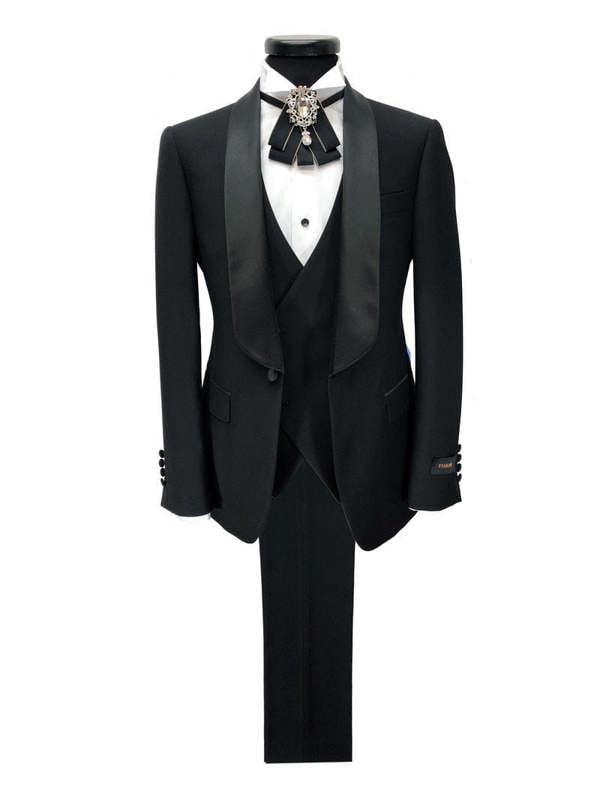 Black 3-piece tuxedo with satin shawl lapel - Pamoni