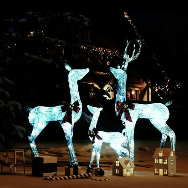 Berkfield Reindeer Family Christmas Decoration White and Silver 201 LEDs