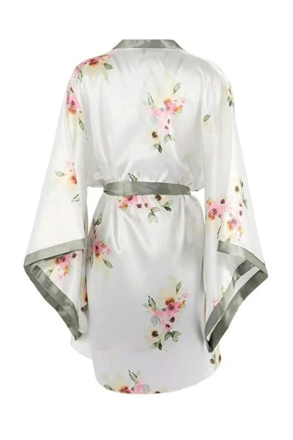 WOVCOR 2-Piece Set Floral Satin Woven Belted Robe Nightdress