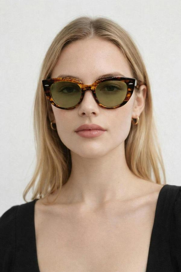 Round Stripe Cat Eye Sunglasses In Brown Yellow - svnx