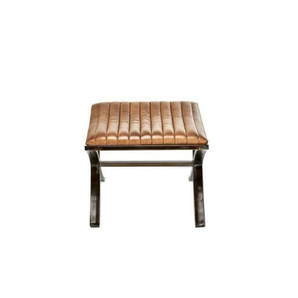 Ribbed Leather Footstool - lifestyle shot