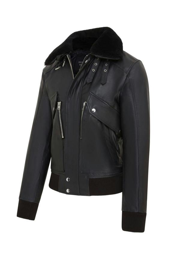 Infinity Leather Mens Black Leather Cowhide Aviator Bomber Jacket  - Akhiok