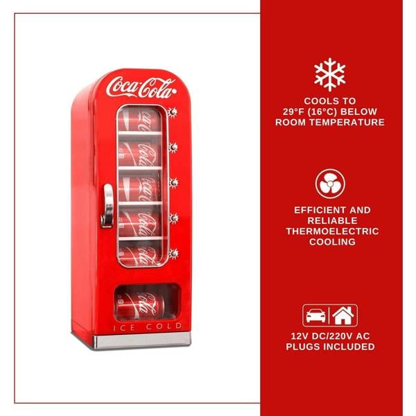 Coca-Cola 5L Vending Mini Fridge – 10 Can Portable Cooler for Bedroom, Dorm or Gaming Room (Red)