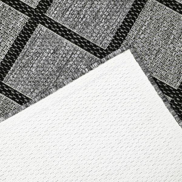 Viva Rugs Non-Slip Black Grey Rug Geometric Border Design Flat Weave Kitchen Dining Room Living Room Area Mat