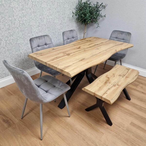 Kosy Koala Dining Set with Bench and 4 Grey Velvet Chairs Stylish Dining Room Furniture Set