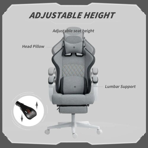 Bobobiy Ergonomic High Back Gaming Chair for Adults, Adjustable Height and 360° Swivel Seat or Gaming, Grey