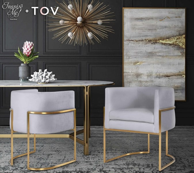 Furniture Edit Giselle Grey Velvet Dining Chair with Gold Leg