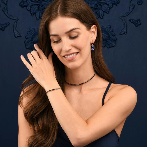 Zavana Blue Rectangle Crystal Dangle Earrings on Small Hoops