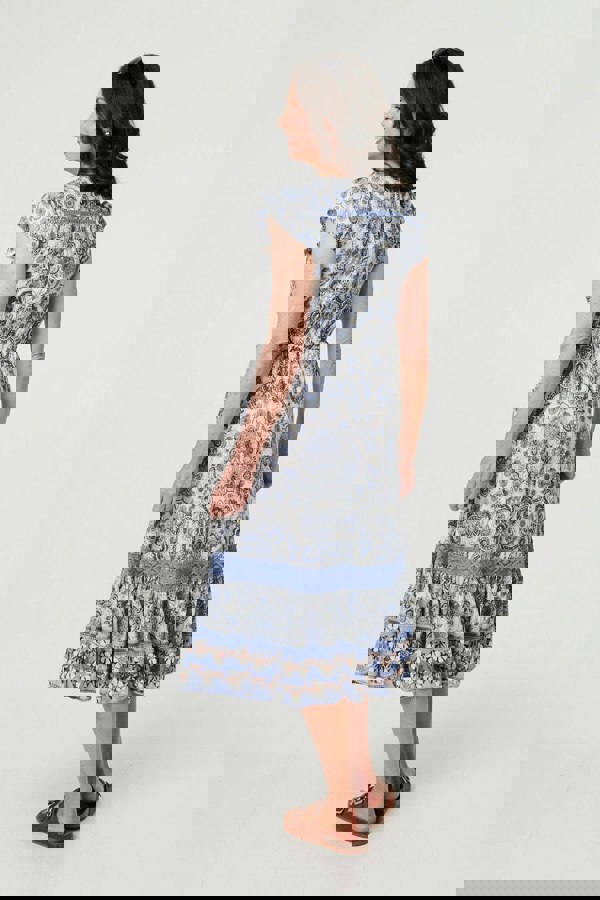 Blue | Paisley Cap Sleeve Knee Length Dress
