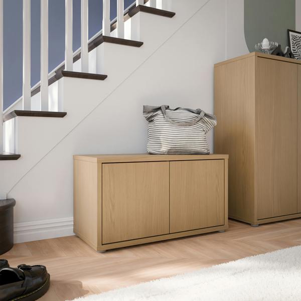 Furniture To Go Alice Springs Bench with 2 Doors Push-to-Open in Elegancia Oak