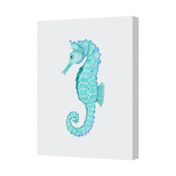 Benjamin Tate Design Turquoise Seahorse Canvas Wall Art Print For Coastal Decor