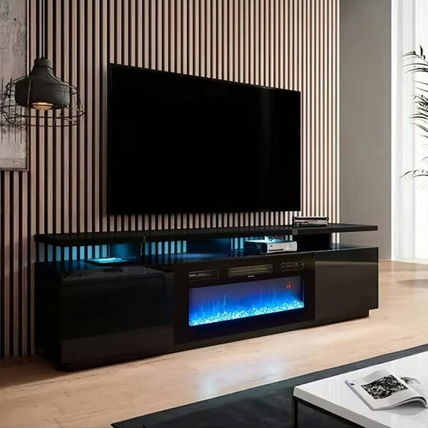 Elegant and Functional Electric Fireplace TV Stand with Modern Features Living and Home Black Fireplace TV Stand 