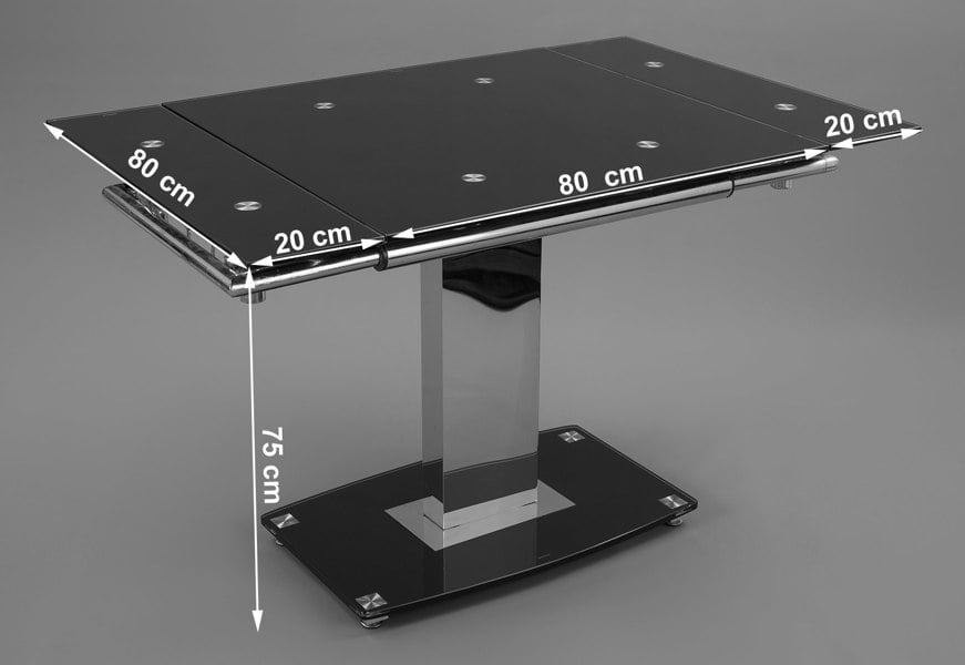 That's Furniture Enzo 80 - 120cm Small Extendable Black Glass Dining Table