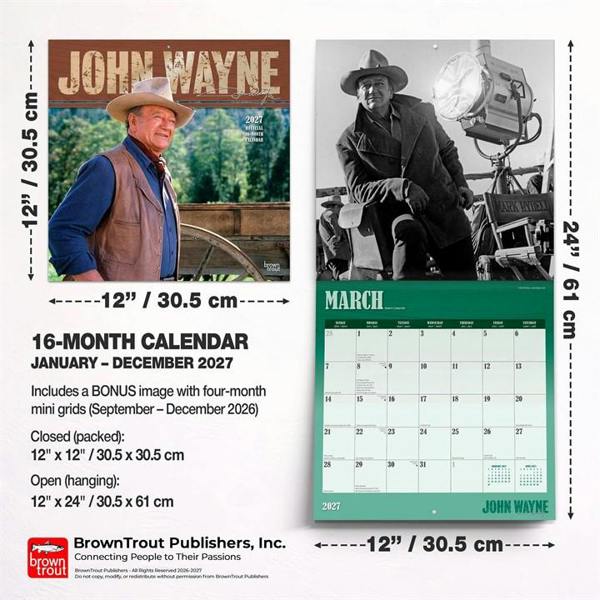 John Wayne Calendar 2027, Wall Calendars, Month To View, Entertainment, Gift