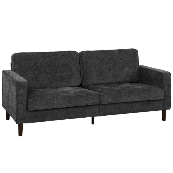 3 Seater Sofa Button Tufted Upholstered Couch with Wood Legs for Living Room, Dark Grey