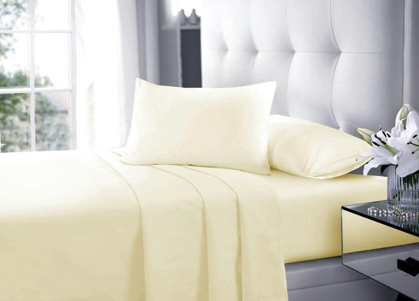 Night Zone Polycotton Sheet Set – Fitted Sheet, Flat Sheet & Pillowcases Easy Care Bedding - Cream