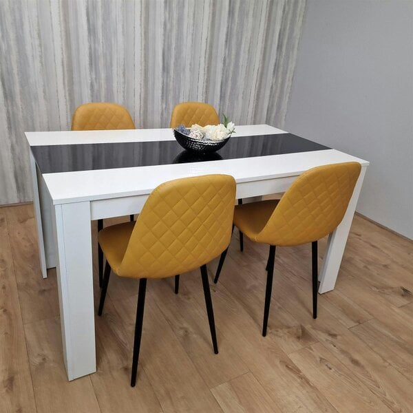Kosy Koala Dining Table Set White And Black Table With 4 Mustard Gem Chairs Dining Room Furniture