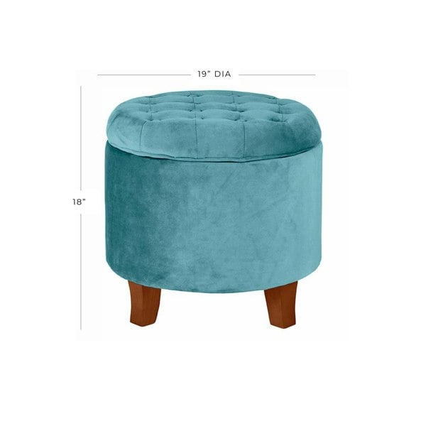 Luxury Living Cambridge Tufted Round Storage Ottoman Footstool - Teal