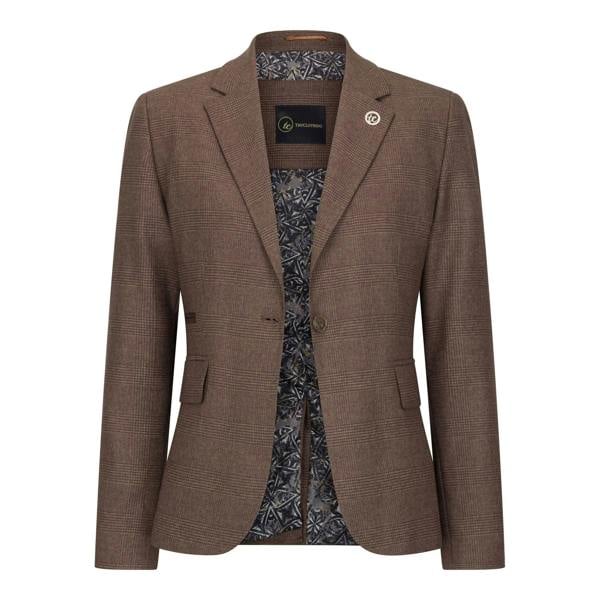 TruClothing Women's Brown Three-Piece Tailored Fit Suit in Prince of Wales Check