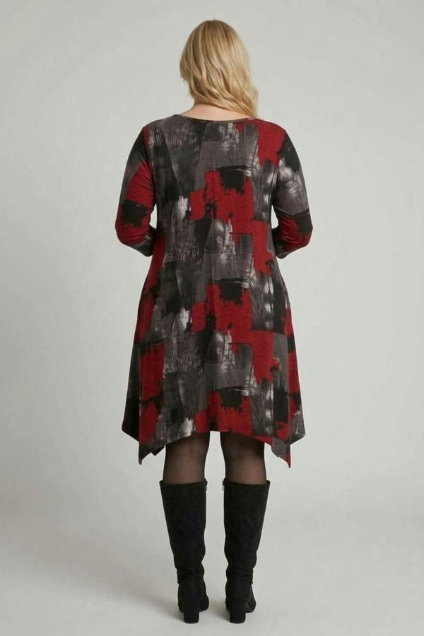 Red | Curve Abstract 3/4 Sleeve Midi Dress