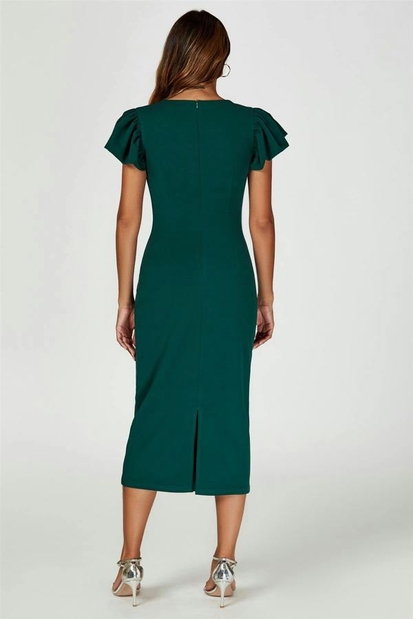 FS Collection Volume Sleeve Bodycon Midi Dress In Green